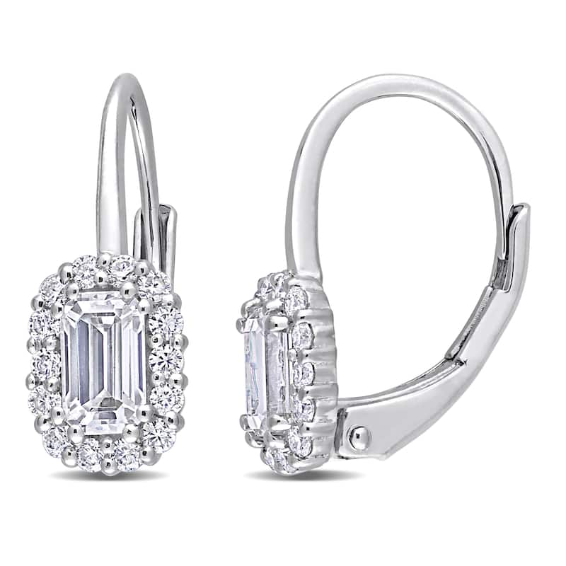 Miadora 4/5ct DEW Octagon-cut Moissanite Halo Drop Leverback Earrings in Sterling Silver