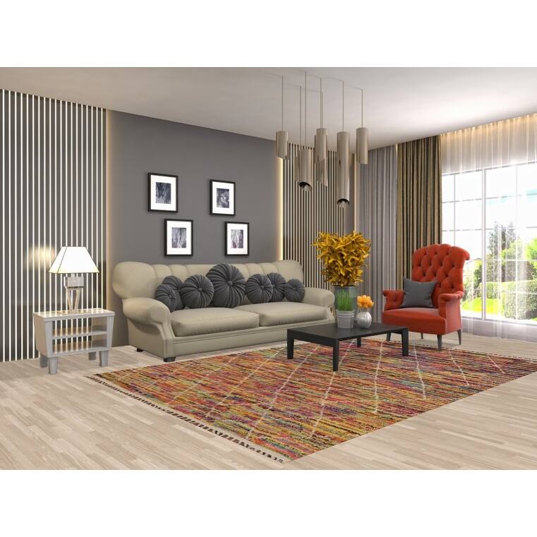 All-Over Trellis Moroccan Oriental Area Rug Hand-Knotted Wool Carpet - 6'2" x 9'2"