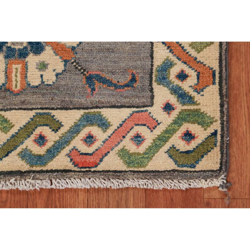 Gray Floral Kazak Oriental Accent Foyer Rug Handmade Wool Carpet - 2'0"x 3'0"