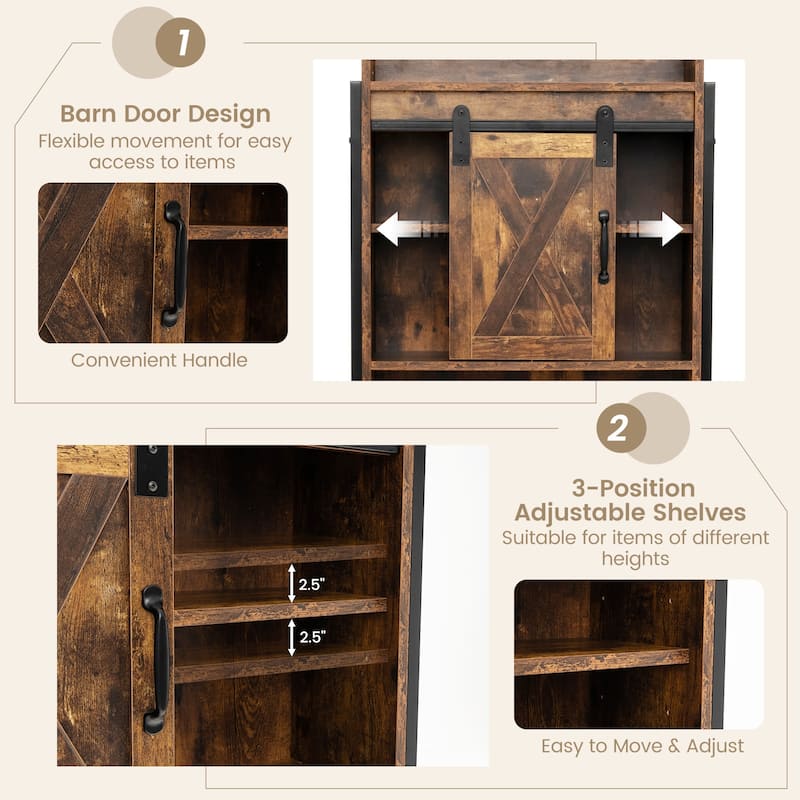 4-Tier Over Toilet Storage Cabinet with Adjustable Shelves and Sliding Door for Bathroom Organization - 25"W x 9.5"D x 67.5"H