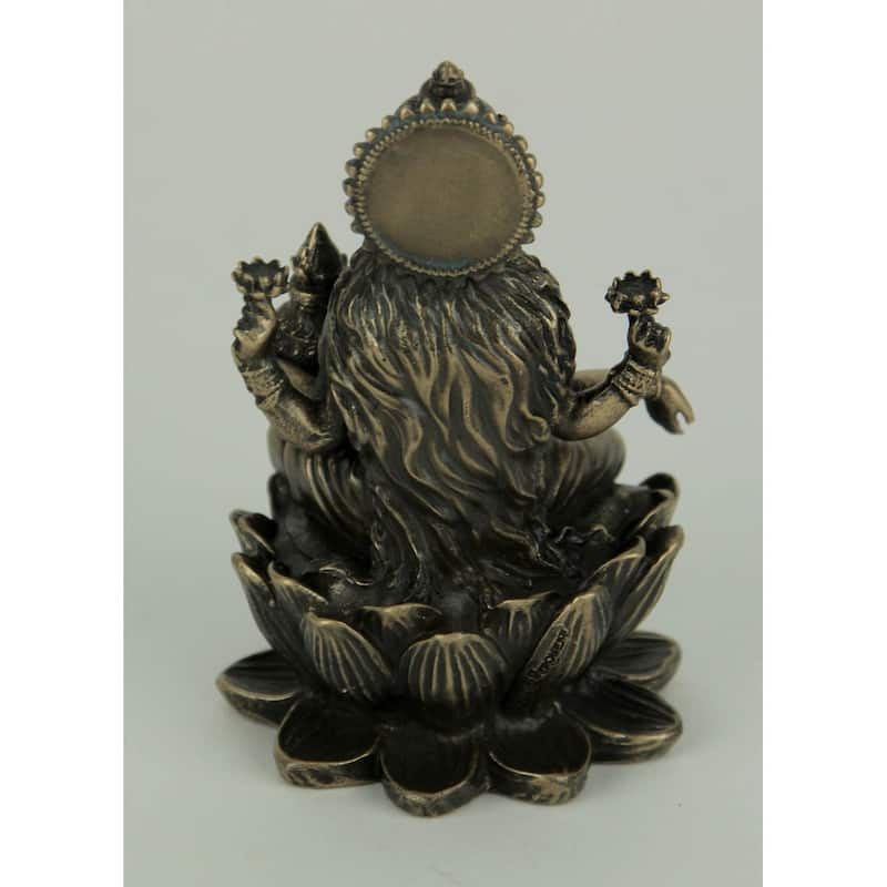 Bronze Finish Lakshmi Hindu Goddess On Lotus Figurine Statue - 3.25 X 2 X 2 inches