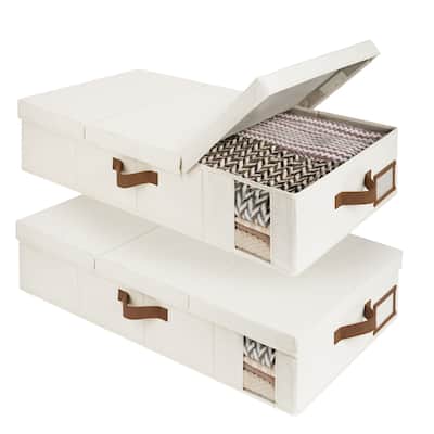 2-Pack Underbed Storage Container with Lid & Handle, Foldable Underbed Organizer for Bedroom - 33"x17"x6"