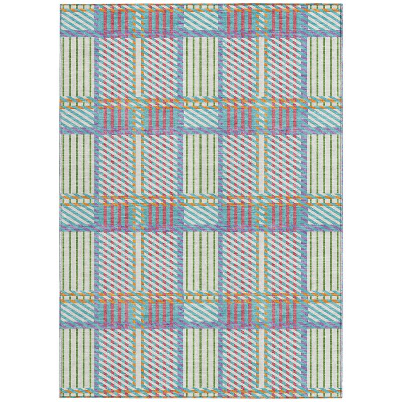 HomeRoots Plaid Transitional Rectangle Outdoor Rug