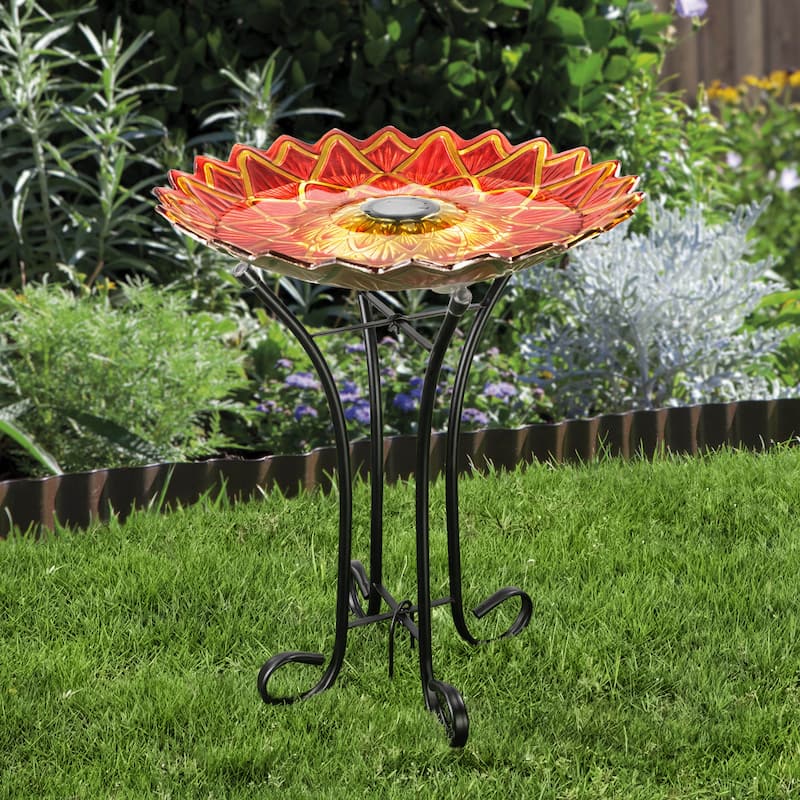 Teamson Home 17.8" Fusion Glass Birdbath with Solar-Powered Light