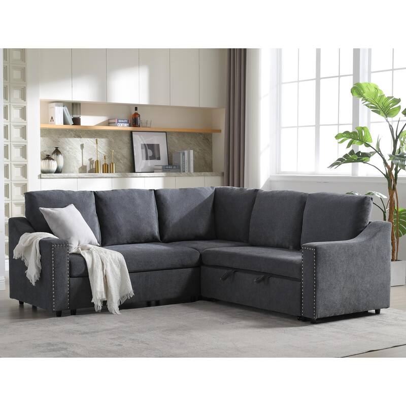 81.5'' L-Shaped 5-Seat Sectional Sofa with Pull-Out Bed and 6 Cushions, Multifunctional Corner Couch for Living Area