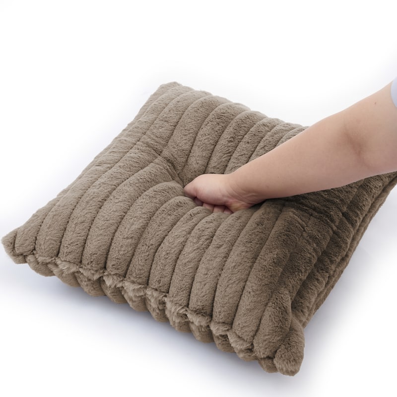 Modern Stripe Faux Fur Square Throw Pillows (Set of 2)