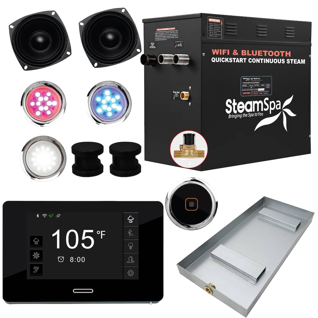 Black Series Wifi and Bluetooth 12kW Steam Bath Generator Package - 17 in. L x 9.25 in. W x 15 in. H