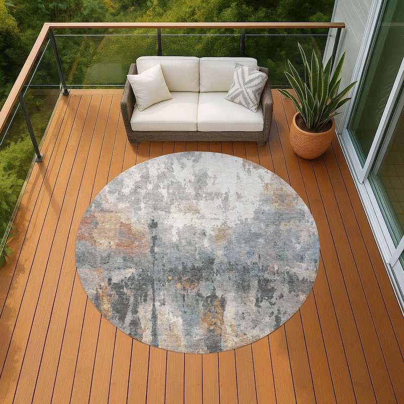 Machine Washable Indoor/ Outdoor Abstract Modern Chantille Rug - Rust - 8' x 8'