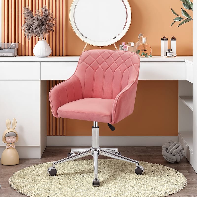 VECELO Modern Home Office Chairs Height Adjustable 360 Swivel Task Chair with Metal Base - Pink