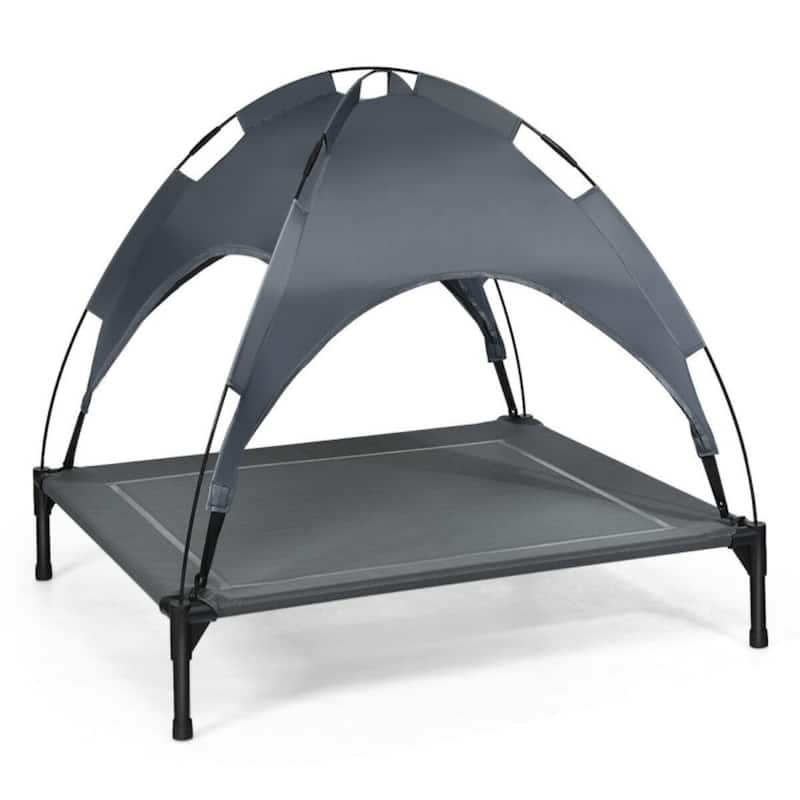35.5" x 32" Dog Cot with UV Protection Canopy Shade - 35.5" x 32" x 32"(L x W x H) - Grey