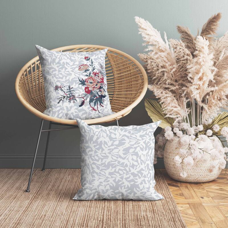 Opulent Orchid Roses Indoor/Outdoor Reversible Throw Pillow Gray and Red