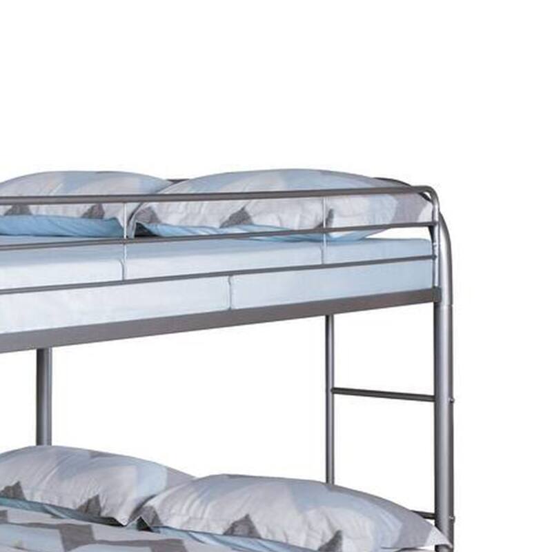 Fegy Full over Full Bunk Bed with Ladder and Rails, Silver Metal Frame