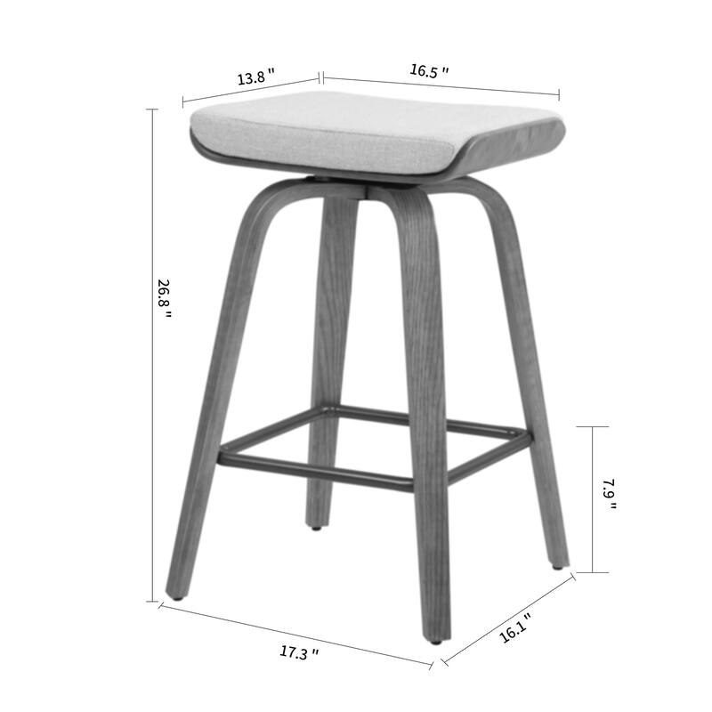 Set of 2 Beatrix Beige Woven Fabric Counter Stool with Natural Wood Legs