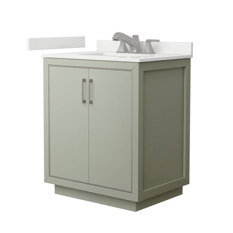 Wyndham Collection WCF111130S-QTZ-US3MXX Icon 30" Free Standing Single - Light Green / White Quartz Top / Brushed Nickel