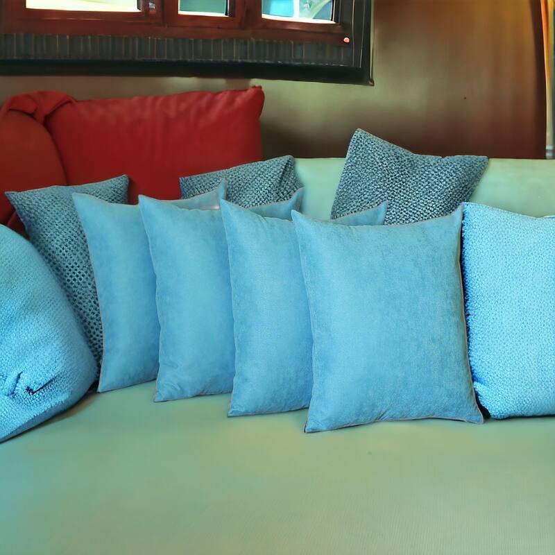 HomeRoots Set Of Four 20" X 20" Sky Blue Polyester Zippered Pillow Cover