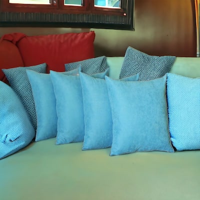 HomeRoots Set Of Four 20" X 20" Sky Blue Polyester Zippered Pillow Cover