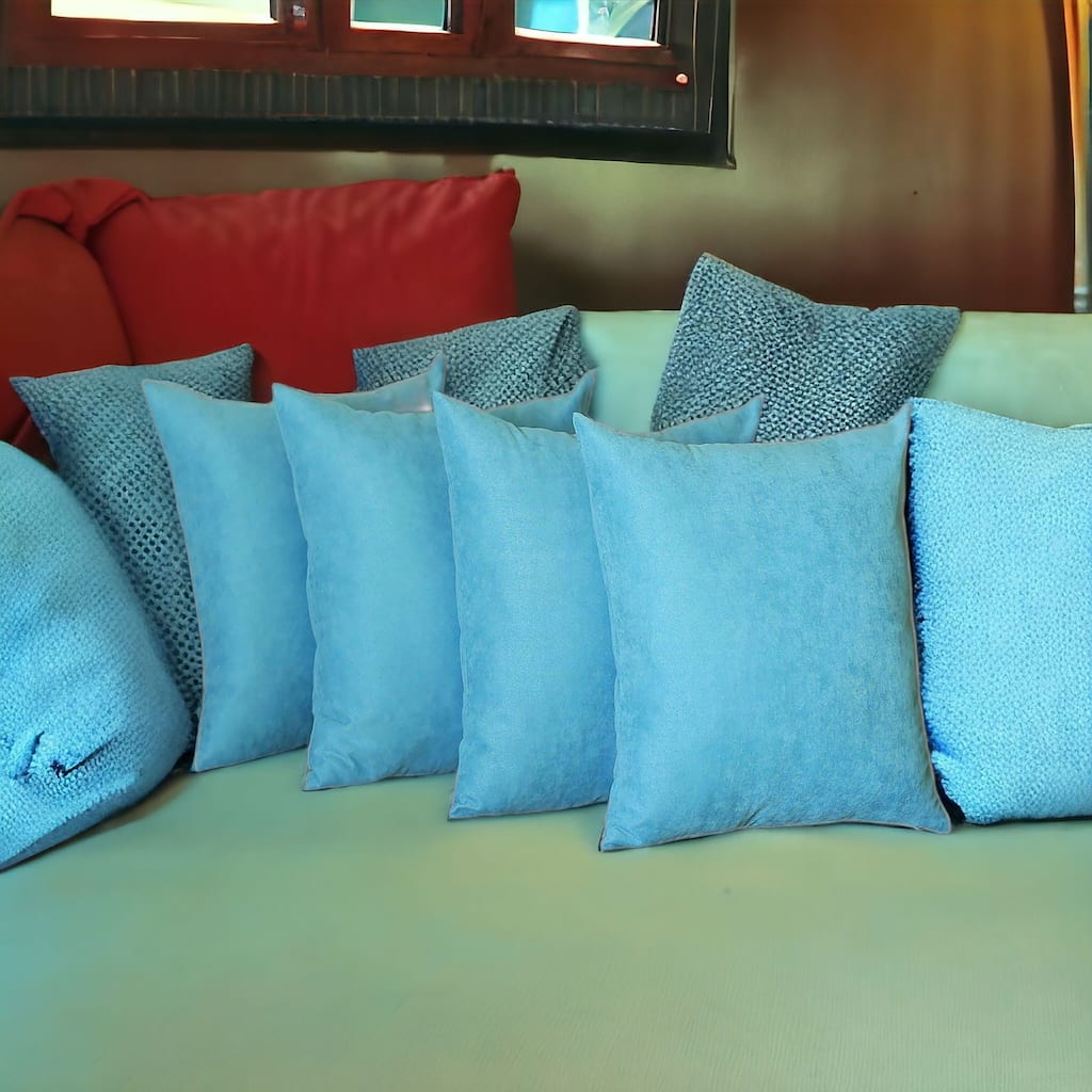 HomeRoots Set Of Four 20" X 20" Sky Blue Polyester Zippered Pillow Cover