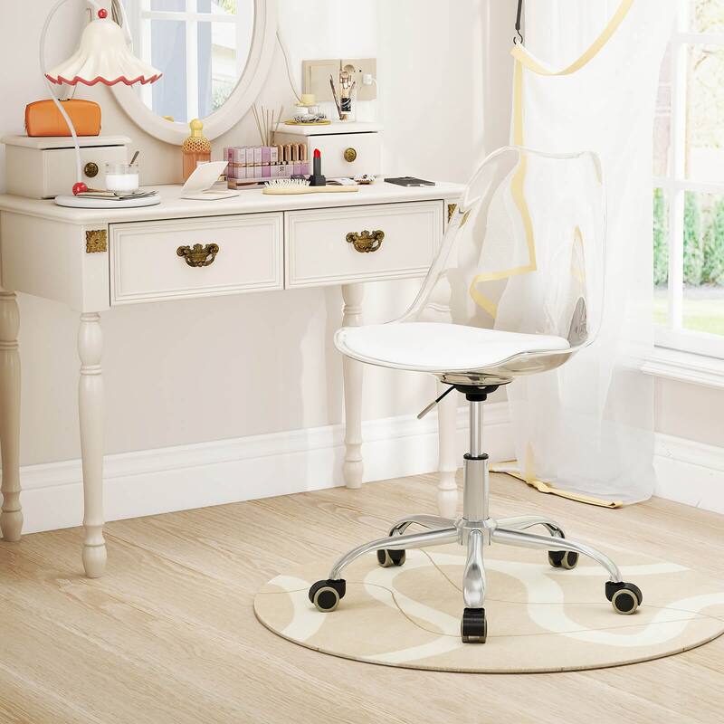 Costway 1/2 PCS Clear Desk Chair with Swivel Seat & Soft PU Leather - See Details