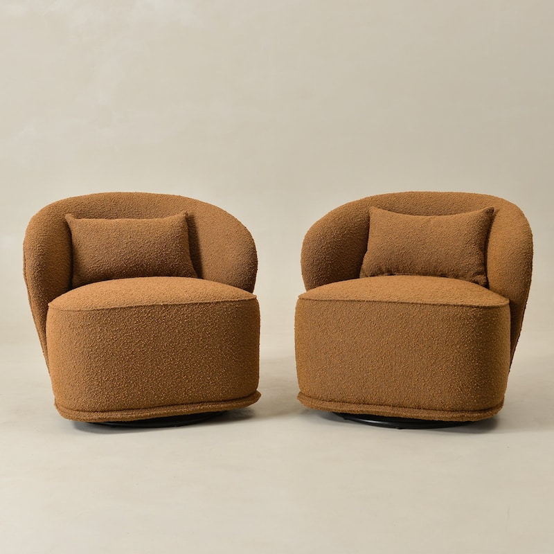 KINWELL 33" W Sherpa Boucle Upholstered Accent Swivel Chair (Set of 2)