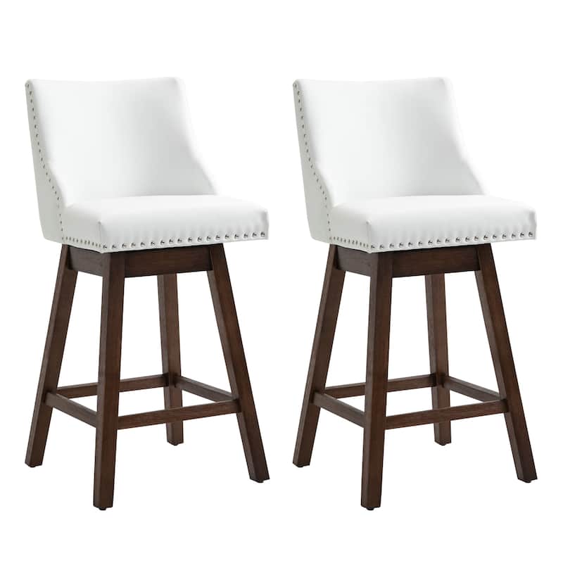 HOMCOM 28" Swivel Counter Height Bar Stools with Backs, Upholstered Dining Room and Kitchen Bar Stools Set of 2 with Wood Legs