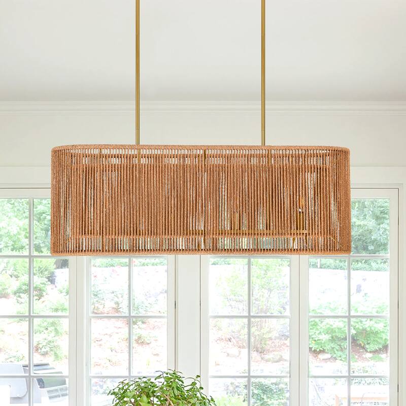 Dimmable Natural Rattan Kitchen Island Chandelier Pendant