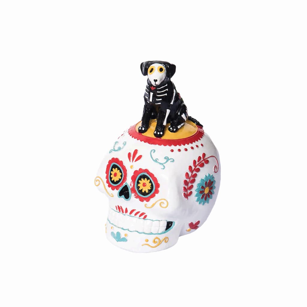Sitting Festive Canine Dog Sugar Skull Decorative Figurine