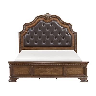 Dark Brown Finish Traditional Bed 1pc Tufted Headboard