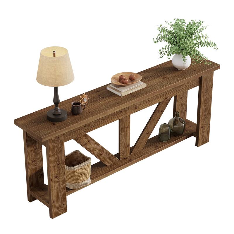 70.9-Inch Solid Wood Sofa Console Table, Extra Long Storage Shelves Entryway Table for Living Room, Hallway, Foyer
