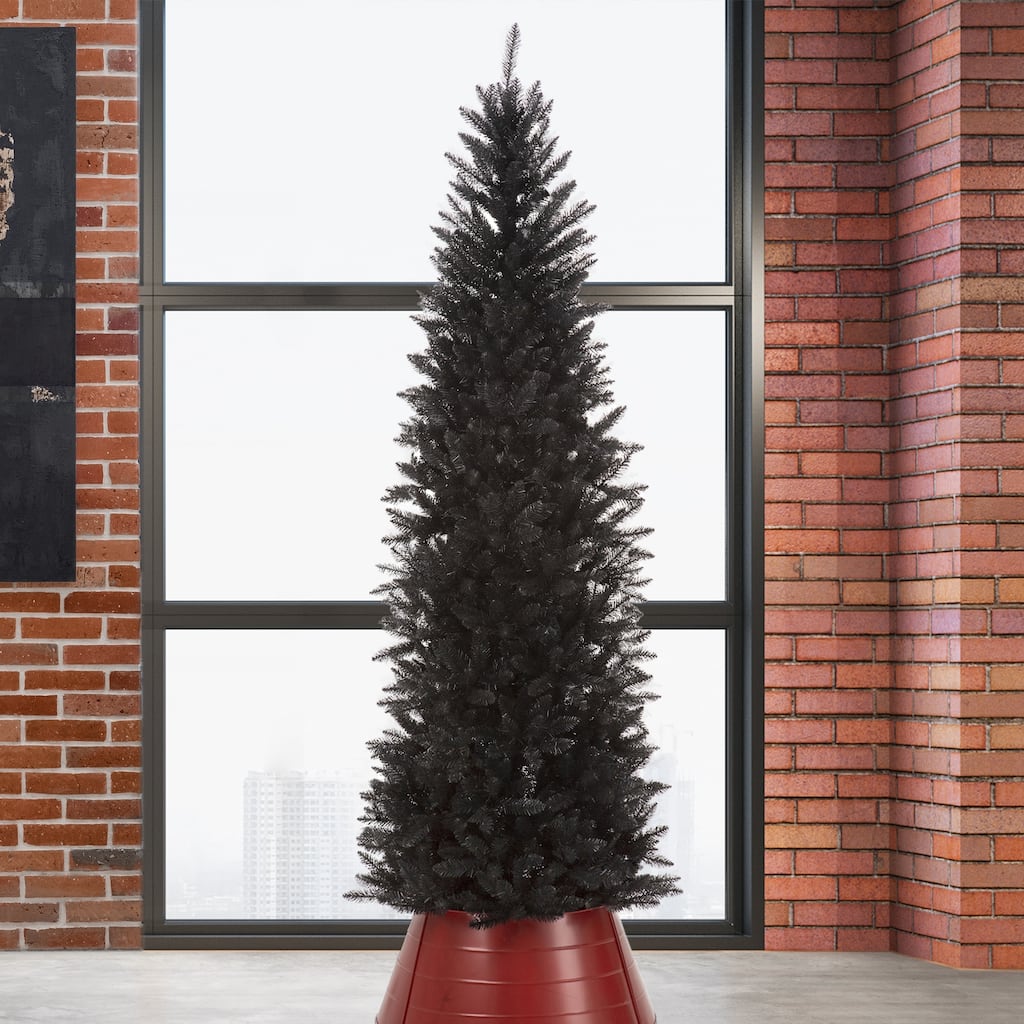 Glitzhome 7.5FT/9FT Black or Silver Unlit Tinsel Slim Pencil Artificial Christmas Trees