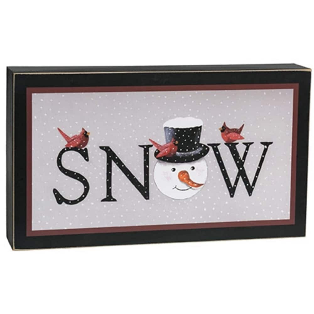Grey Black Wooden Box Sign Snow Cardinals Winter Home Decor 13.75x8 in - 13.75 x 2 x 8 in.