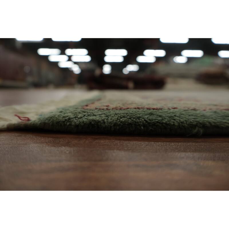 Hand Knotted Oriental 100% Wool Carpet Traditional Floral Green Kerman Area Rug - 8' 3'' X 4' 10''