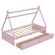 preview thumbnail 18 of 24, Twin Size House Bed with 2 Storage Drawers, Floor Montessori Bed with Triangle Structure, House Shaped Wooden Daybed for Kids