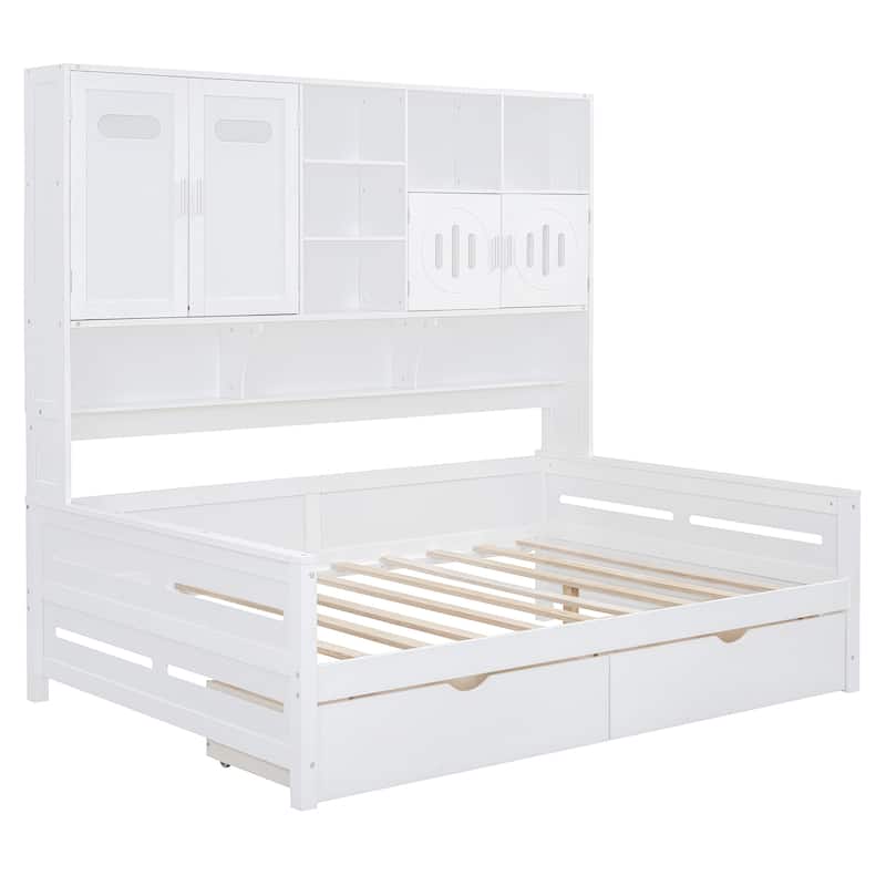 Full Size Wooden Daybed With 2 Drawers
