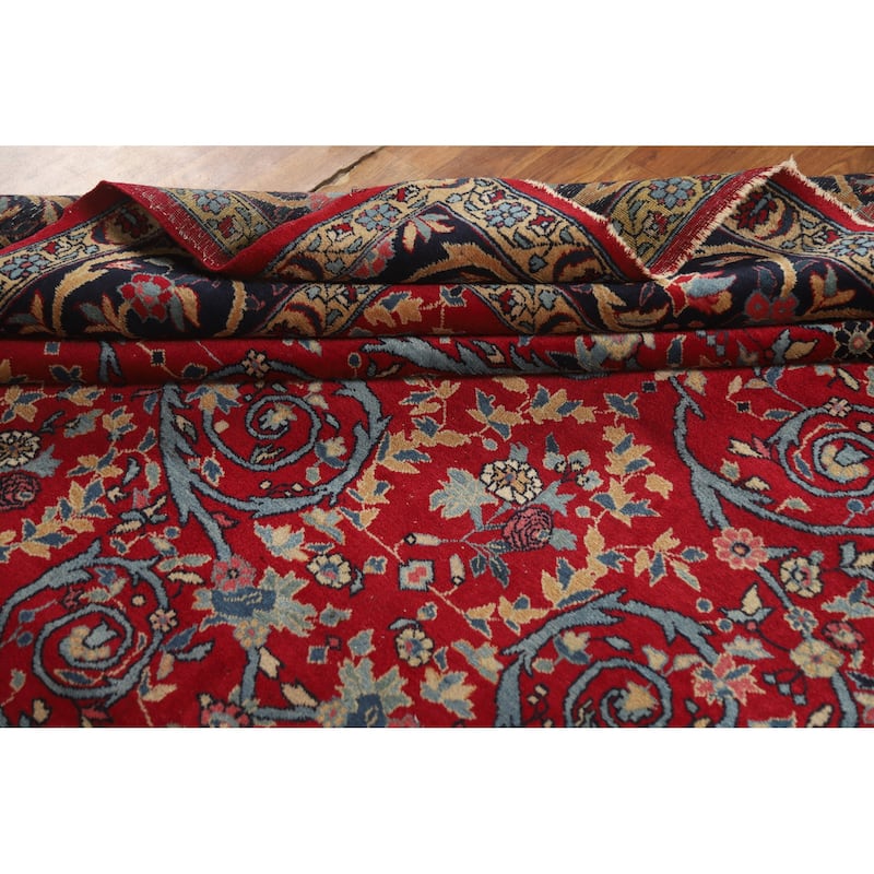 Hand Knotted Oriental 100% Wool Carpet Traditional All-Over Red Kerman Area Rug - 12' 2'' X 9' 2''