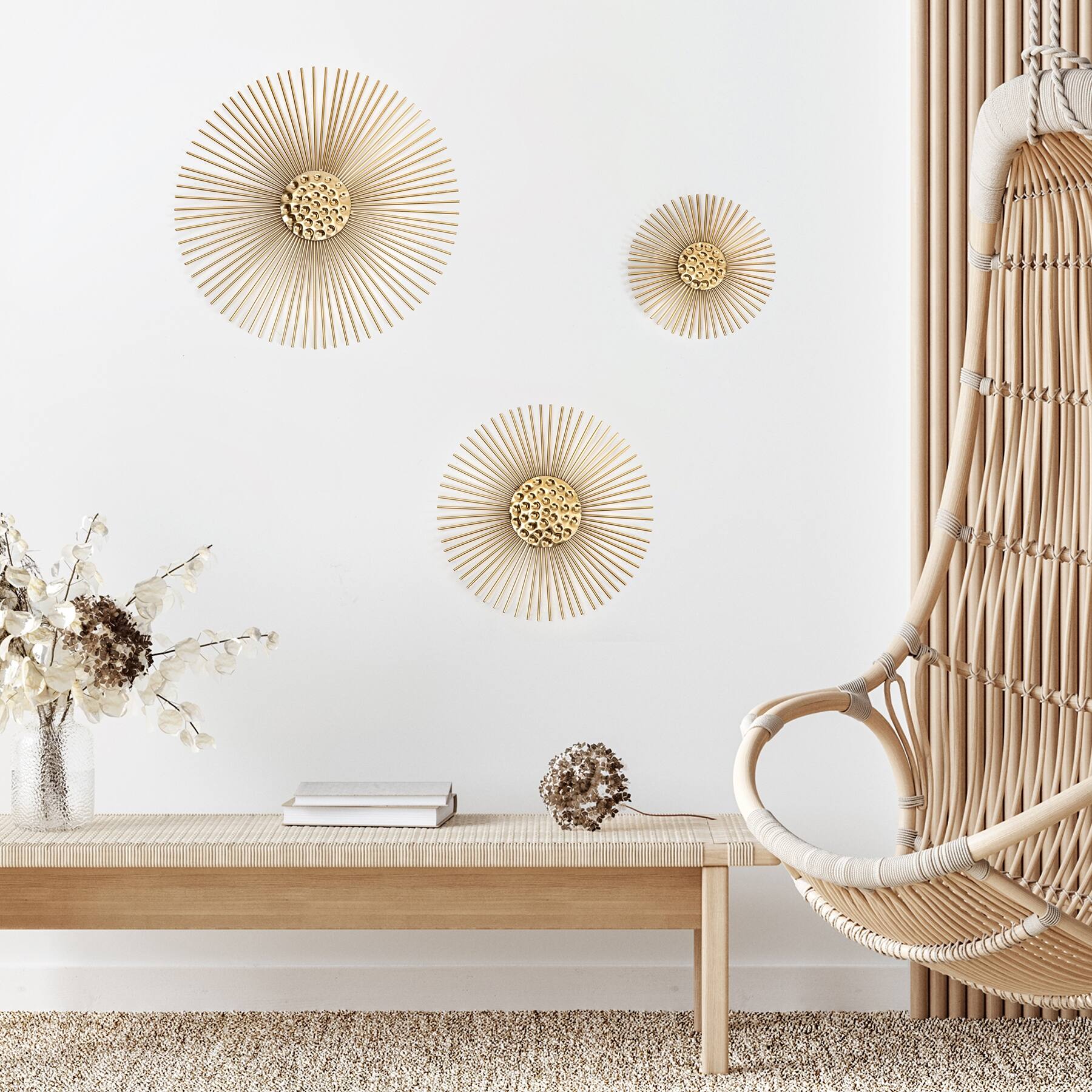 Habitat Decor Sunburry Gold Sunburst Metal Wall Art Set of 3 On Sale