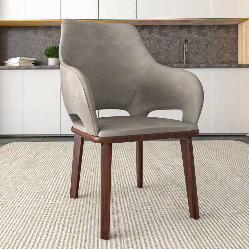 LeisureMod Vivara Leather Upholstered Dining Chair with Padded Seat - Mid-Century Arm Chair for Home Office Bar & Kitchen