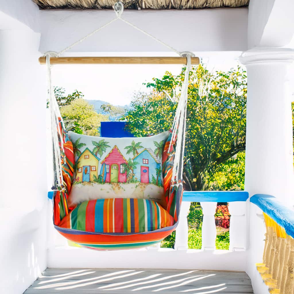 Magnolia Casual Swing Set 4 piece - Le Jardin Stripe w/ Colorful Beach Cottages