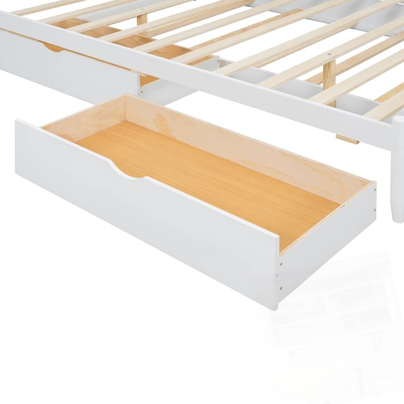 Queen Size Platform Bed With with 2 Big Drawers and Twin XL Size Trundle
