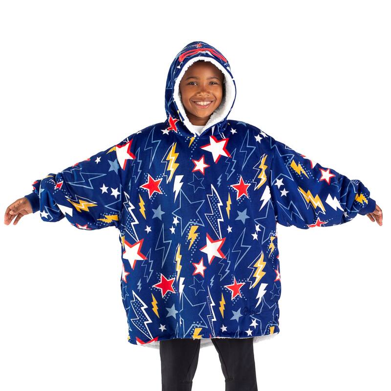 Bare Homey B-Cozy Oversized Sherpa Wearable Blanket - Youth - Superhero