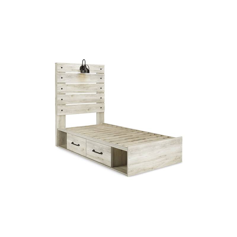 Cambeck Whitewash Panel Bed With 2 Under Bed Storage Drawers