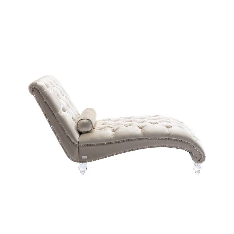 Beige 63.98" Buttons Tufted Chaise Lounge Chair with Pillow