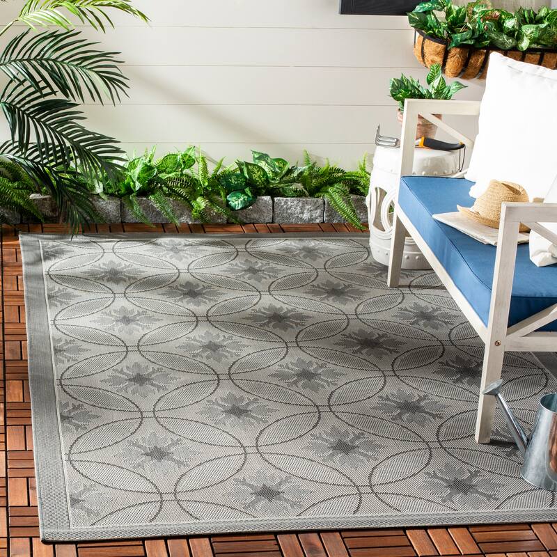 SAFAVIEH Courtyard Walfriede Indoor/ Outdoor Waterproof Rug - 5' 3" x 7' 7" - Anthracite/Light Grey