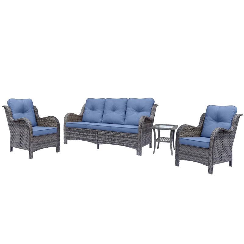 High Back Wicker Outdoor Patio Conversation Seating Sets with Cushions