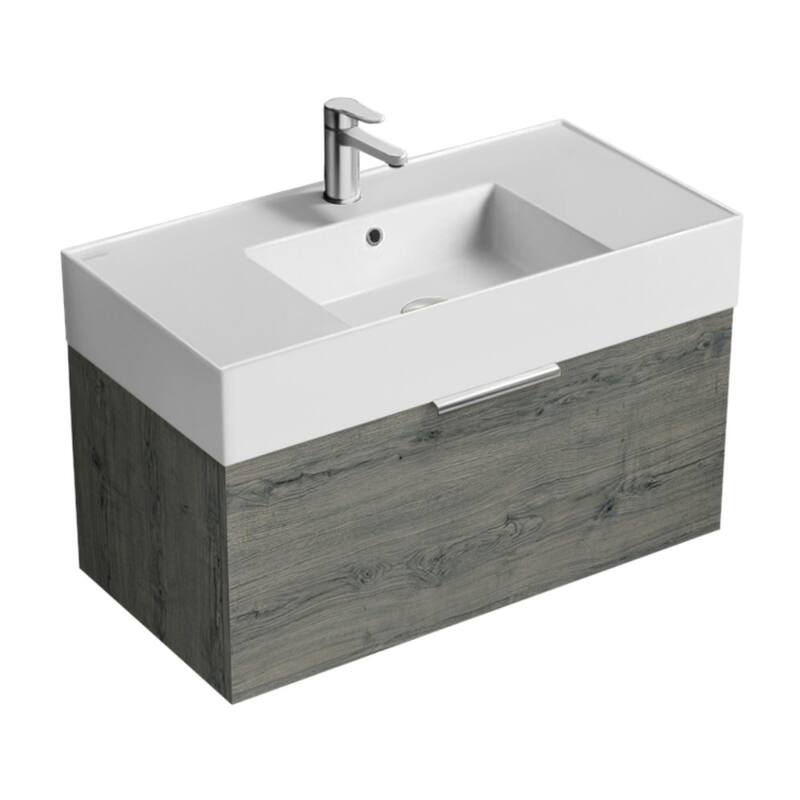 Nameeks Derin-3217-W-S Derin 32" Wall Mounted Single Basin Vanity Set - Grey Oak / Chrome