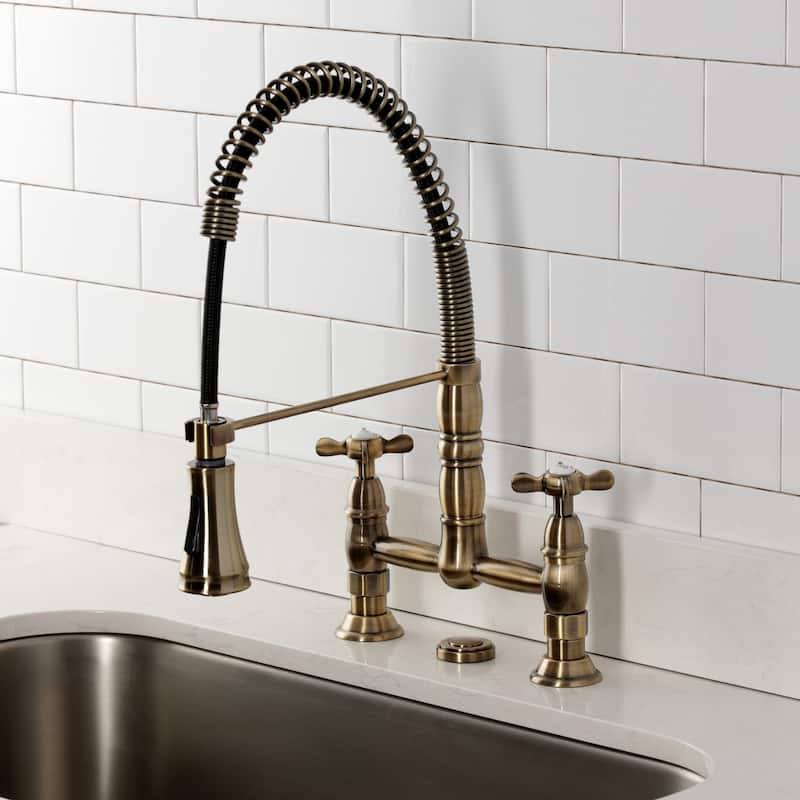 Kingston Brass Essex Double-Handle Wall-Mount Pre-Rinse Bridge Kitchen Faucet