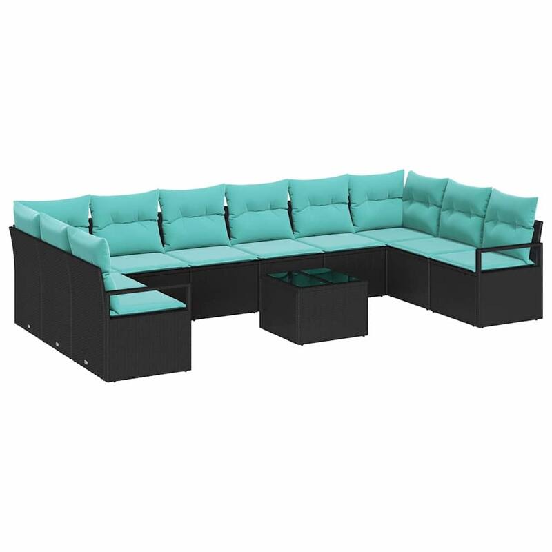 vidaXL 11 Garden Sofa Set with Cushions Black Poly Rattan - 135.4 x 69.7 x 27.2