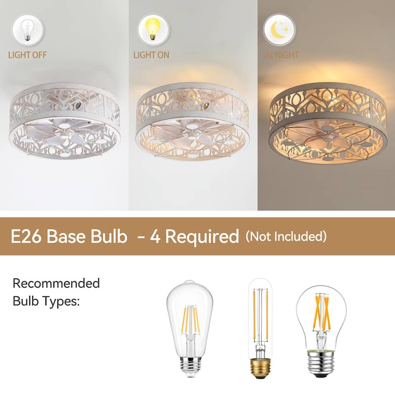 20" 7-Blade Distressed White Flush Mount Caged Ceiling Fan with Light Remote