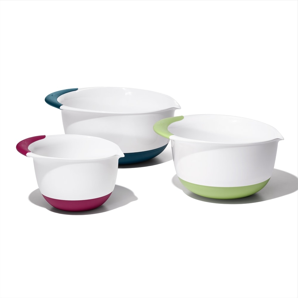 Set of 3 Nested Mixing Bowls w/ Nonslip Silicone Base & Plastic Air Ti