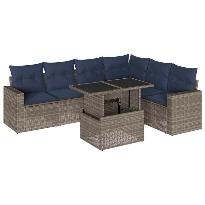 vidaXL 7 Piece Patio Sofa Set with Cushions Black/Brown/Gray Poly Rattan - 24.4 x 24.4 x 27.2