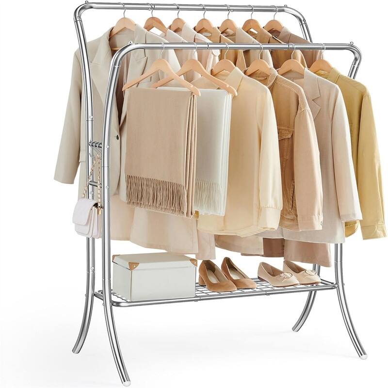 Clothing Rack with Shelves - 18.1"D x 39.4"W x 61"H - Silver
